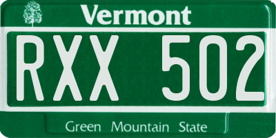 VT license plate RXX502