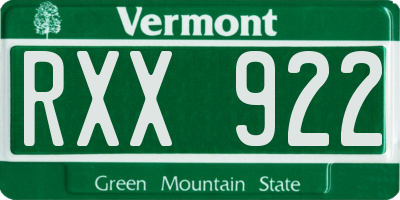 VT license plate RXX922