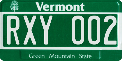VT license plate RXY002