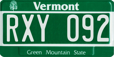 VT license plate RXY092