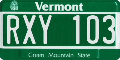 VT license plate RXY103