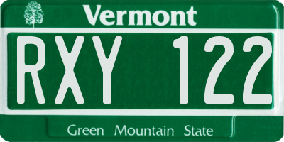 VT license plate RXY122