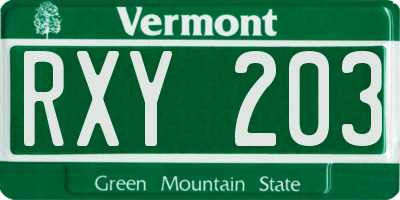 VT license plate RXY203