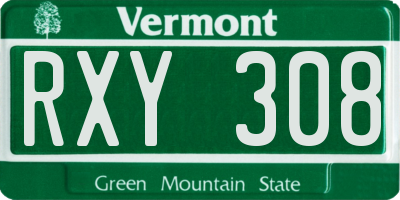 VT license plate RXY308