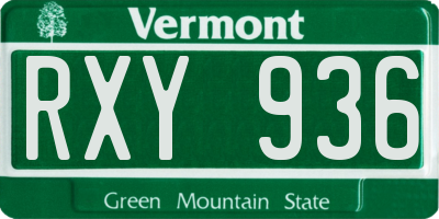 VT license plate RXY936
