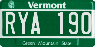 VT license plate RYA190