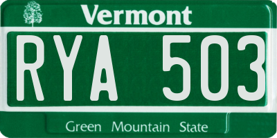VT license plate RYA503