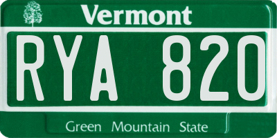 VT license plate RYA820