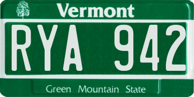 VT license plate RYA942