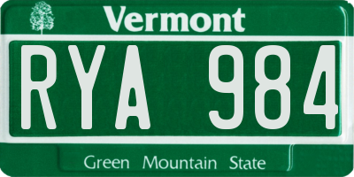 VT license plate RYA984