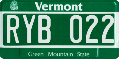 VT license plate RYB022