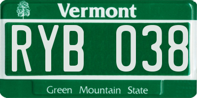 VT license plate RYB038