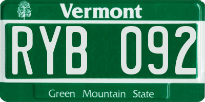 VT license plate RYB092