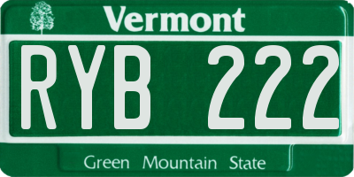 VT license plate RYB222
