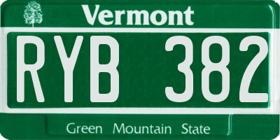 VT license plate RYB382