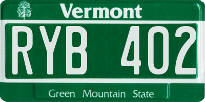 VT license plate RYB402