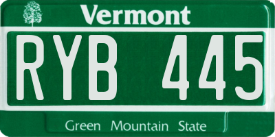 VT license plate RYB445