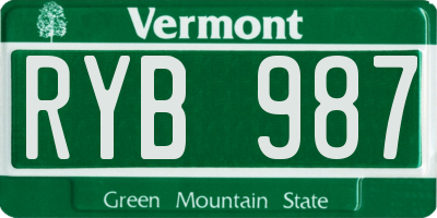 VT license plate RYB987