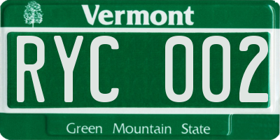 VT license plate RYC002