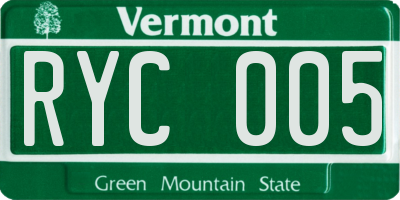 VT license plate RYC005