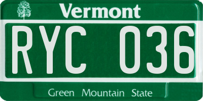 VT license plate RYC036