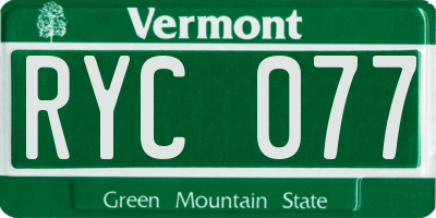 VT license plate RYC077