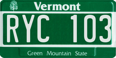 VT license plate RYC103