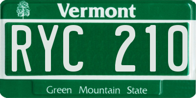 VT license plate RYC210