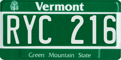 VT license plate RYC216