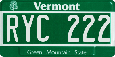 VT license plate RYC222