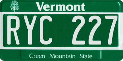 VT license plate RYC227