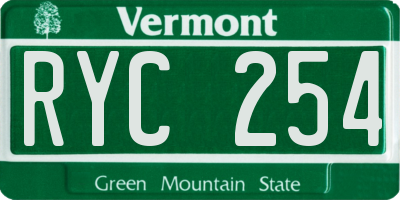 VT license plate RYC254