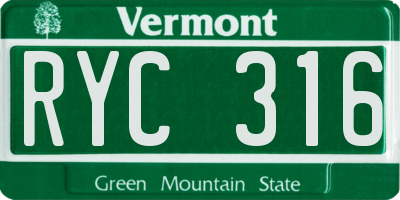 VT license plate RYC316