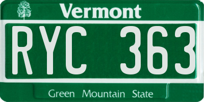 VT license plate RYC363