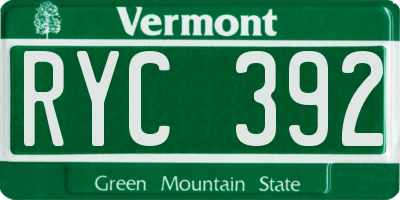 VT license plate RYC392