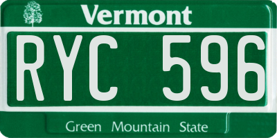 VT license plate RYC596