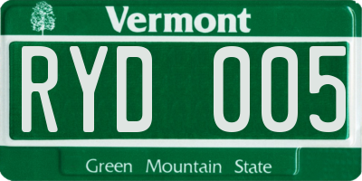 VT license plate RYD005