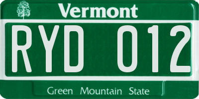 VT license plate RYD012