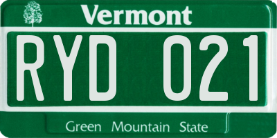 VT license plate RYD021