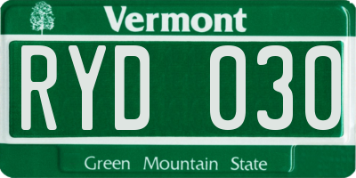 VT license plate RYD030