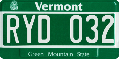 VT license plate RYD032