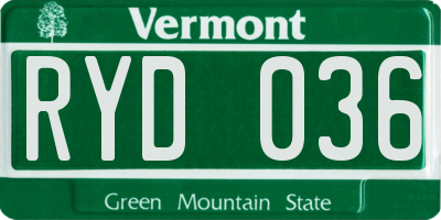 VT license plate RYD036