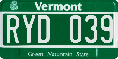 VT license plate RYD039
