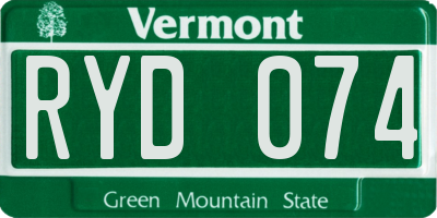 VT license plate RYD074