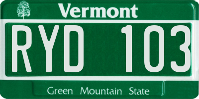 VT license plate RYD103