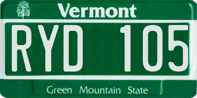 VT license plate RYD105