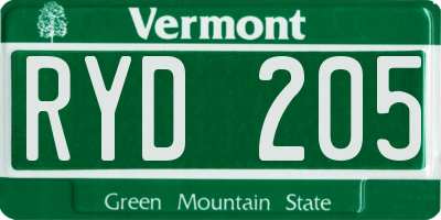VT license plate RYD205