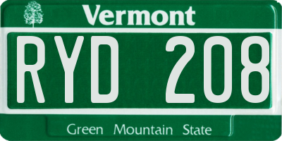 VT license plate RYD208