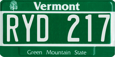 VT license plate RYD217