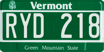VT license plate RYD218